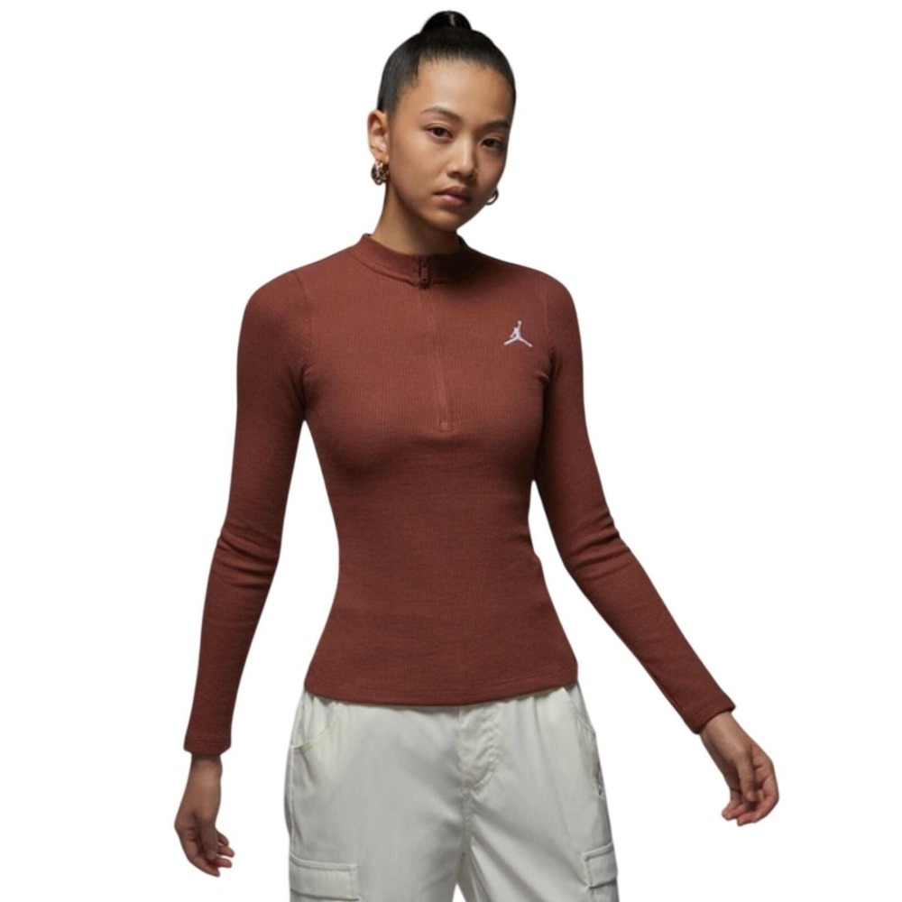 Nike Jordan Womens Long Sleeve 1/2 Zip Knit Top Brown Small DQ4451-217